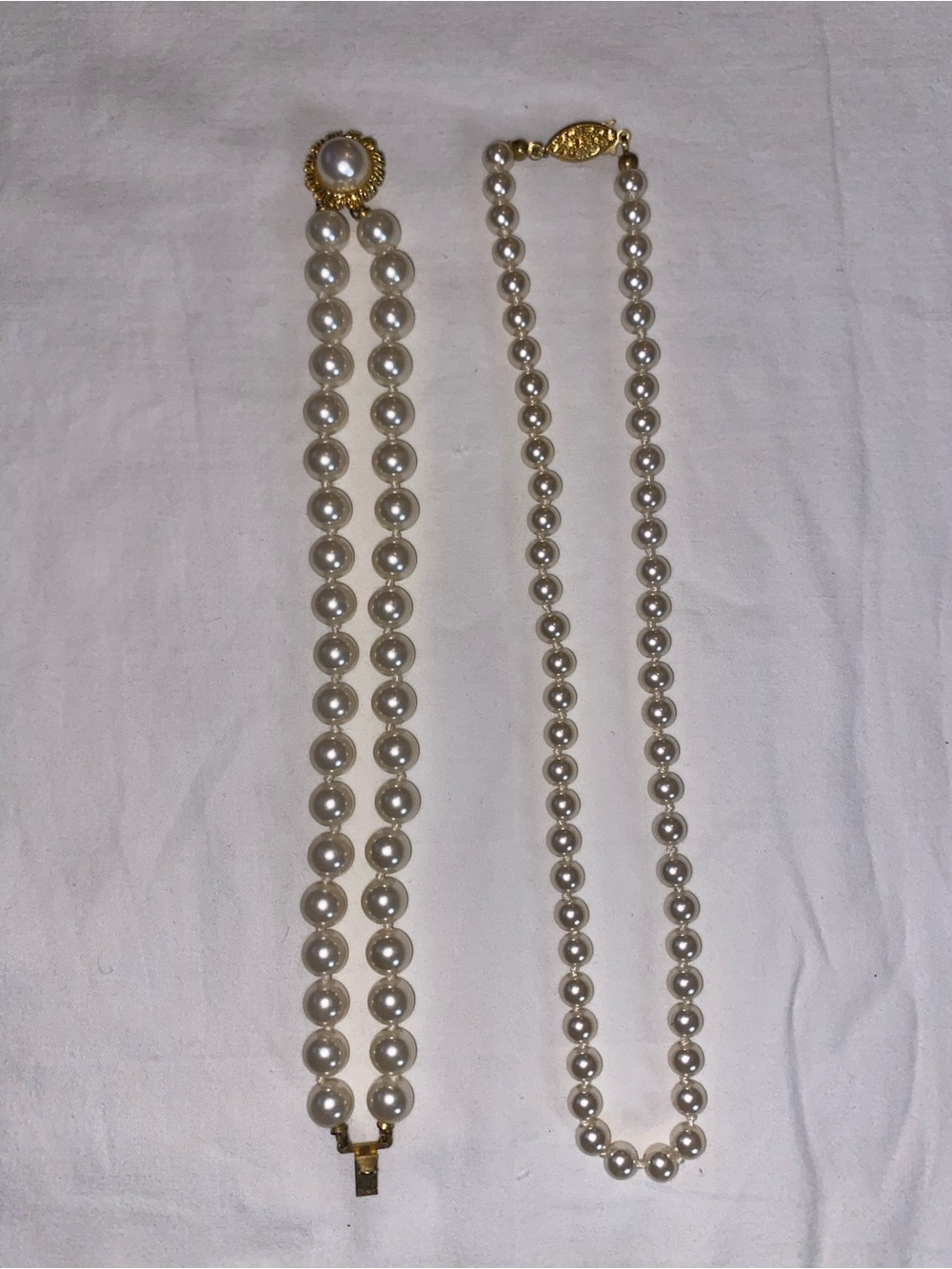 Timeless White Pearl Necklace and Bracelet with Gold Accents